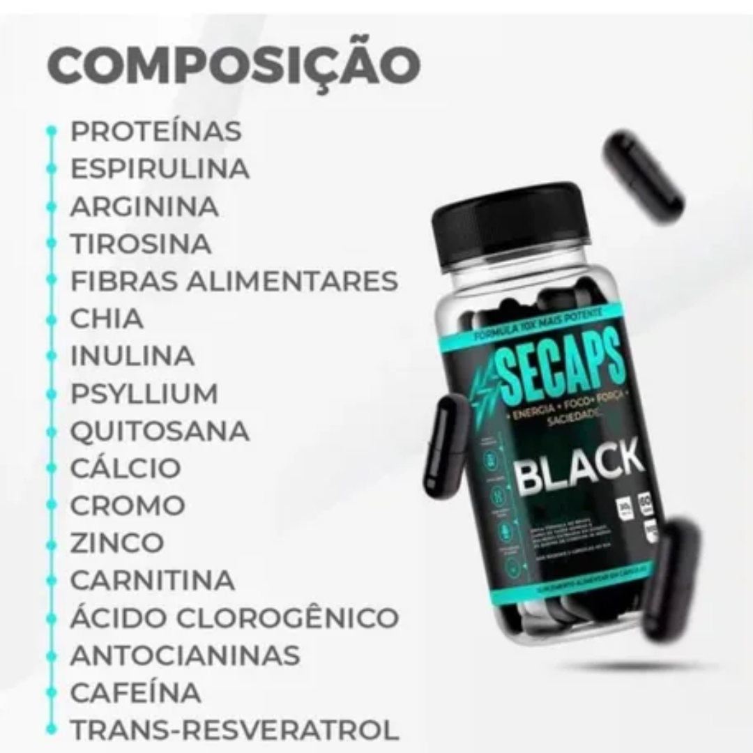 Secaps Black 60 Caps - Emagrecimento Saudável e Eficaz - Promoção Oficial