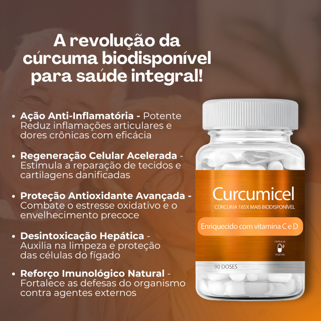Curcumicel Original 90 Cápsulas - Diga Adeus às Dores e Recupere sua Mobilidade + Frete Grátis