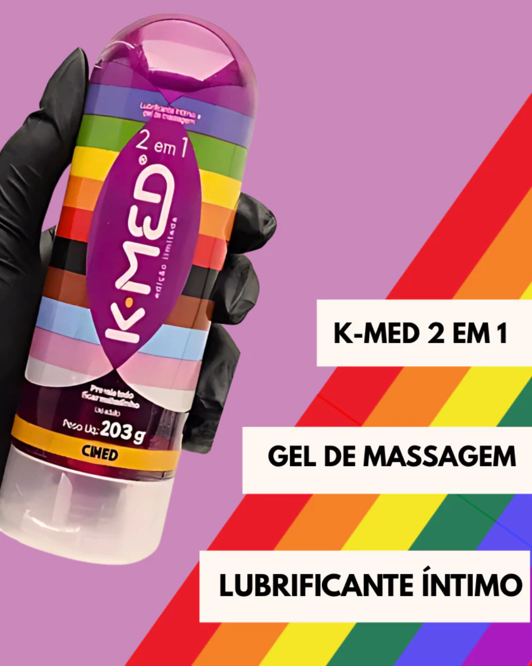 Lubrificante Íntimo Gel Massagem K-med 200g Cimed LGBT Gay Frutado Suave Fresco Tutti Frutti Erótico Transparente Vale